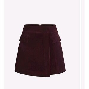 Commense Women Size Medium Corduroy Asymmetric Mini Skirt Burgundy